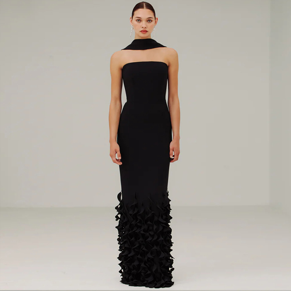 Maxi Dress Halter - Customized Halter Scarf Evening Dresses Ruffles