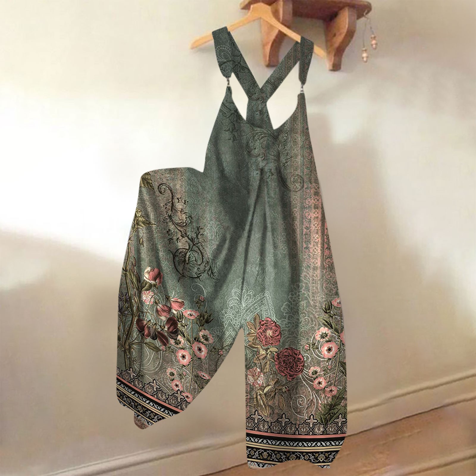 Romper Floral Print - Autumn Women Floral Tribal Print Patchwork