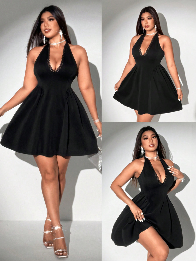 Maxi Dress Halter - Plus Size Women Halter Black Mini
