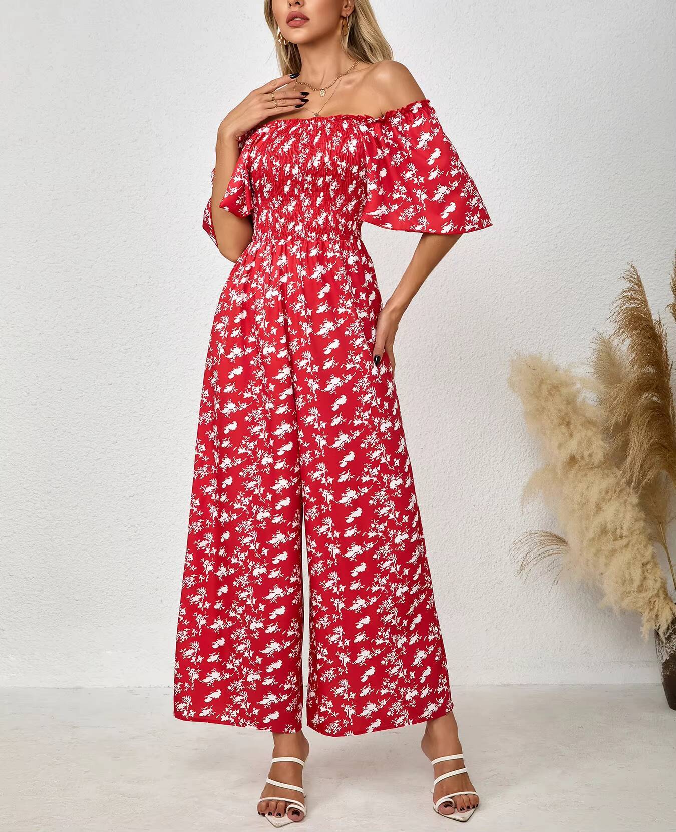 Women's Red Jumpsuit Floral Pr - Romper Floral Print ulasan dan harga