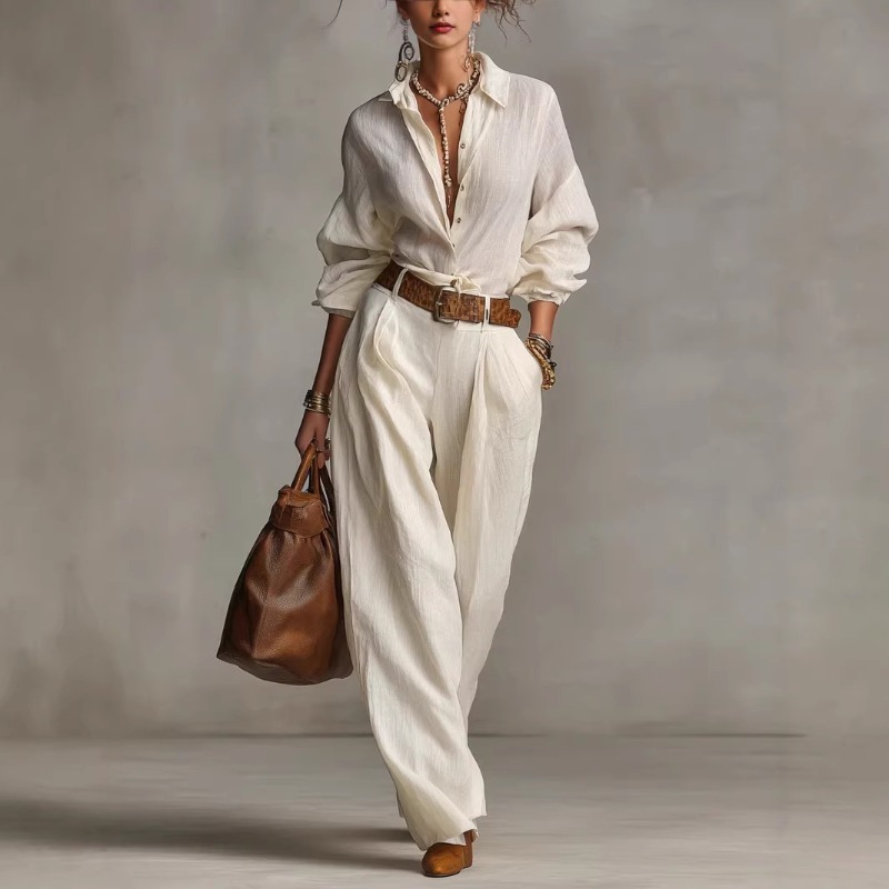 Spring Summer Temperament Soli - Linen Pant Wide ulasan dan harga